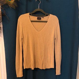 Relaxed Ribbed Sweater - Beige, Size Medium